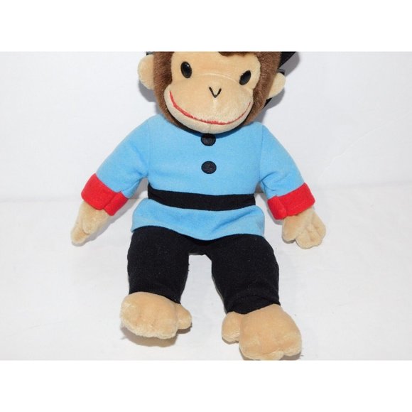Vintage Gund Curious George as Fireman 14" Plush Stuffed Monkey Brown Blue Black - Picture 3 of 6